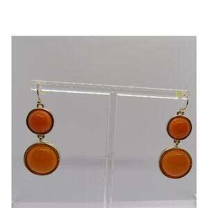 Orange Gold Tone Oval Tier Dangly Round Earrings Boho Festive Hippie Classic